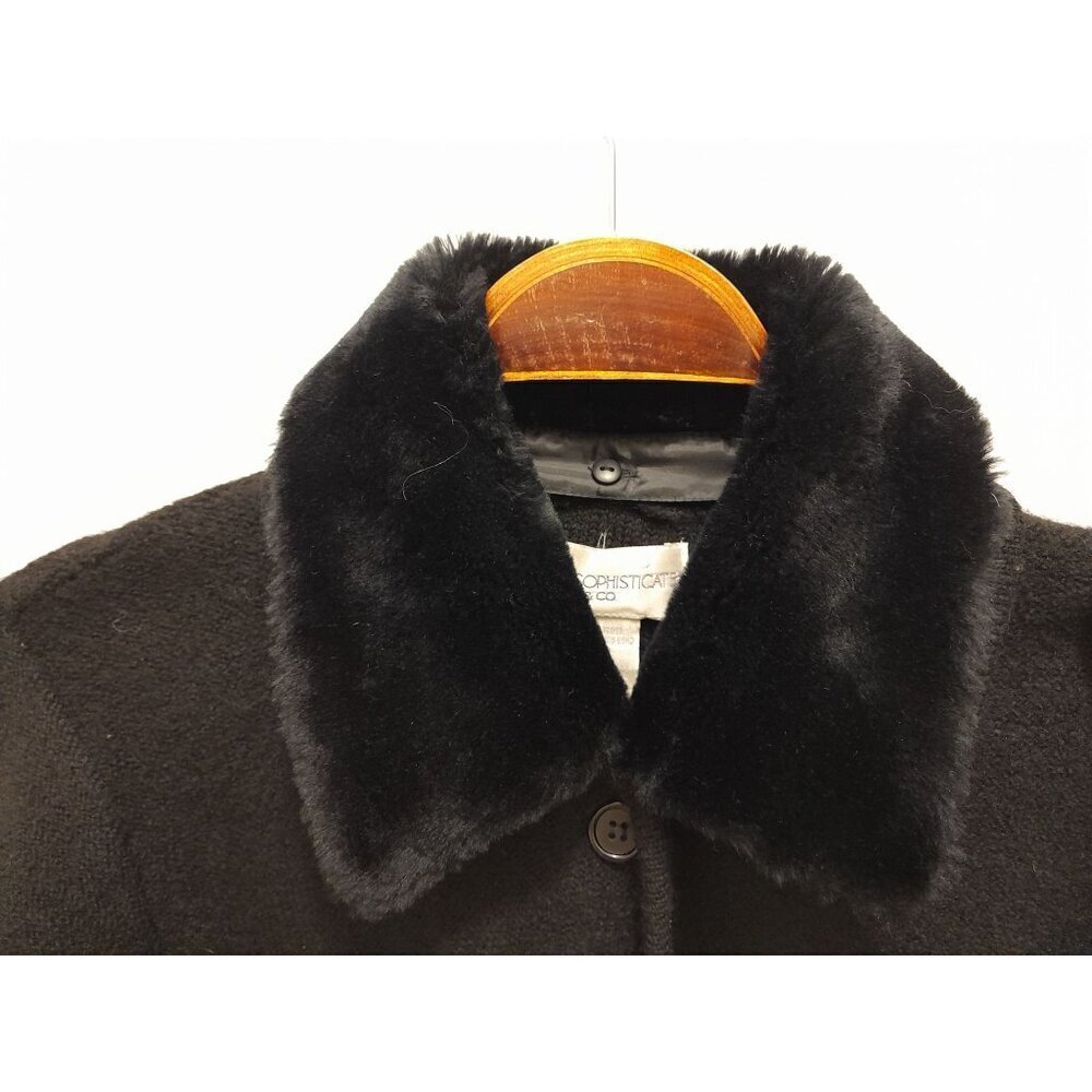 Vintage Petite Sophisticate 100% Wool Faux Fur Collar Jacket Black Size P/Small - Picture 3 of 12